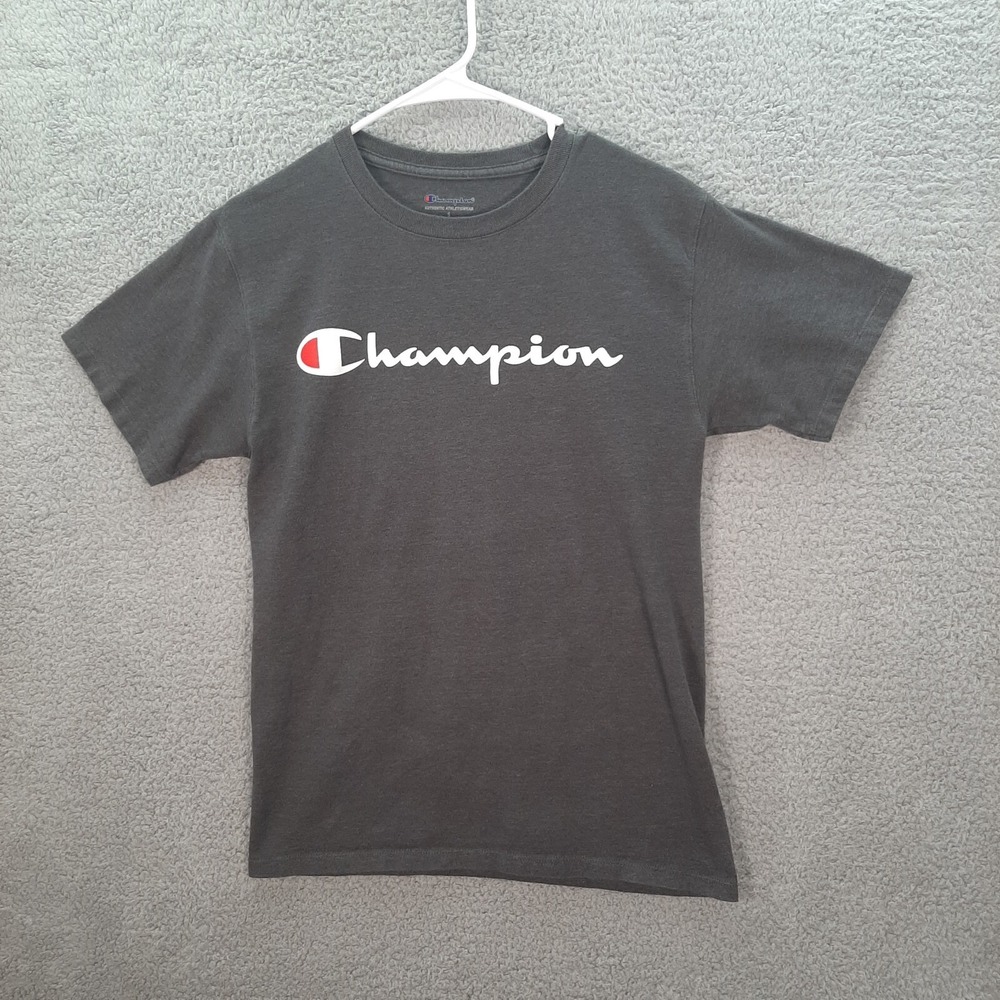 Champion Shirt Adult Small Gray Spell Out Logo Athleticwear Sports Casual Preppy - Picture 8 of 12